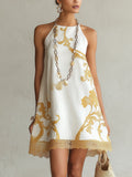 Héloïse | Vestido Mini de Encaje Blanco con Motivos Dorados
