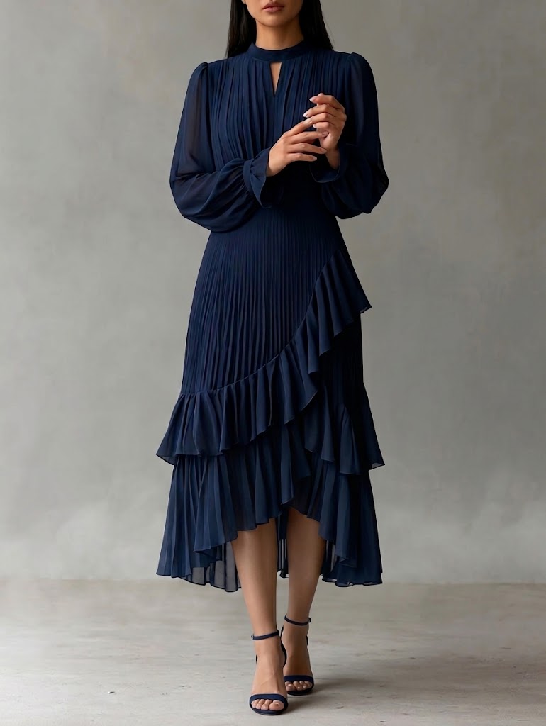 Mara - Vestido de primavera elegante medio plisado con volantes