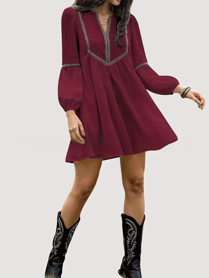 Abito V-Neck Casual a Maniche Lunghe per Donna