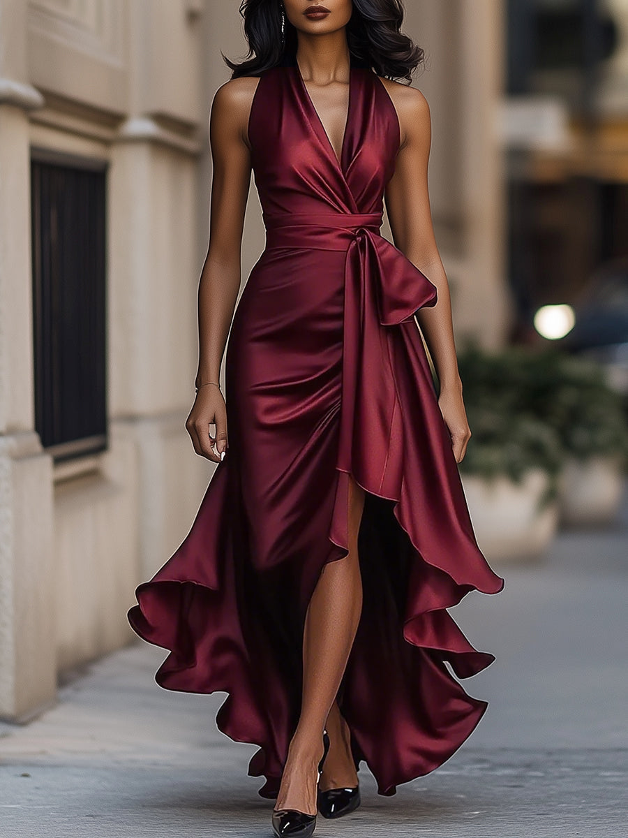 La Scintilla | Abito in Satin Drappeggiato in Vita