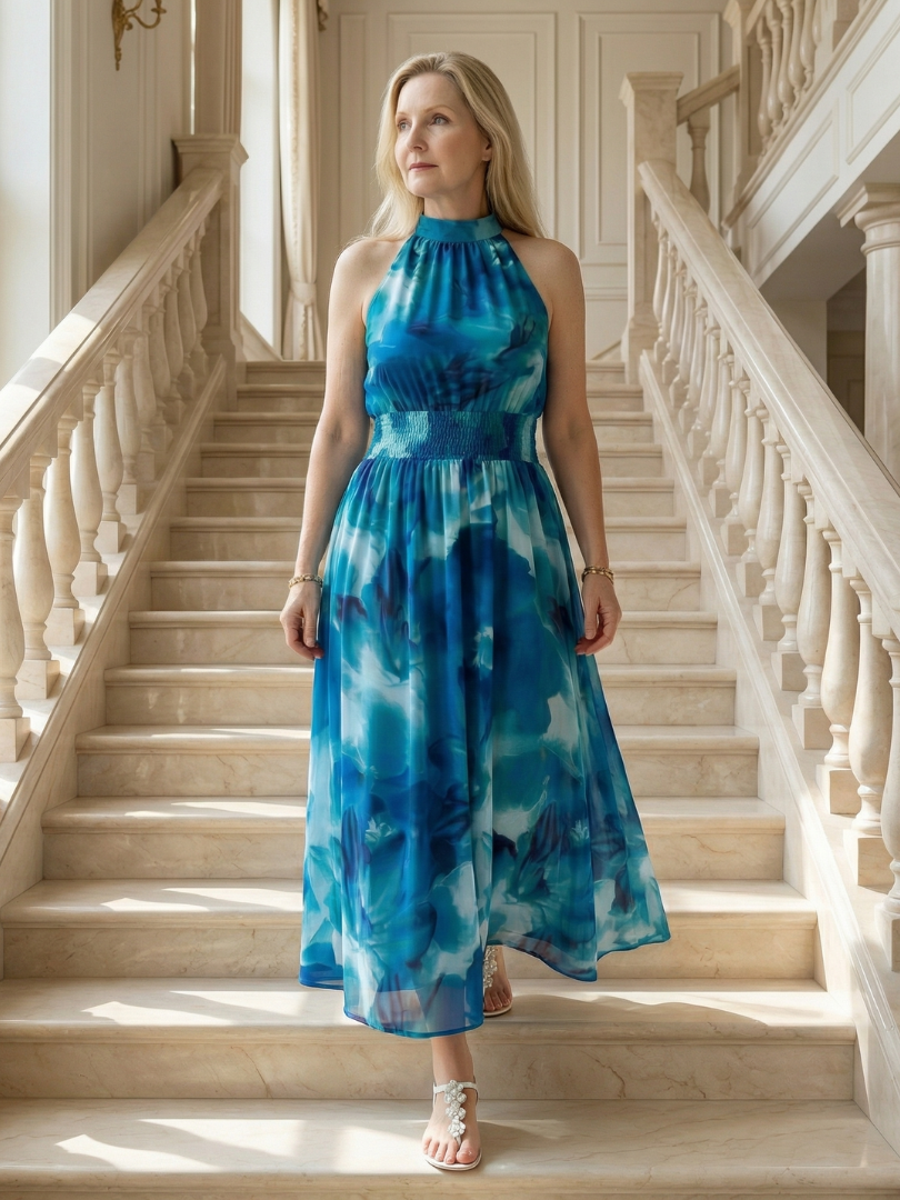 Sylin | Abito midi arricciato con scollo a halter