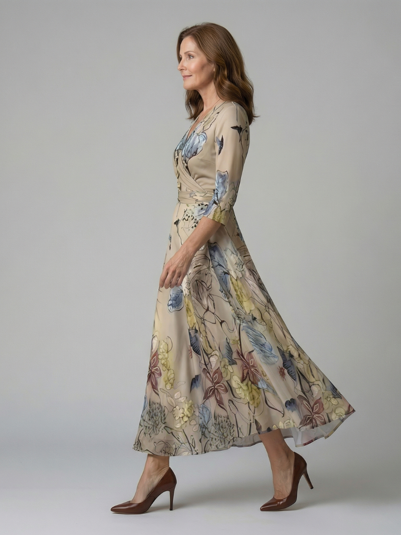 Celine | Abito midi con colletto avvolgente