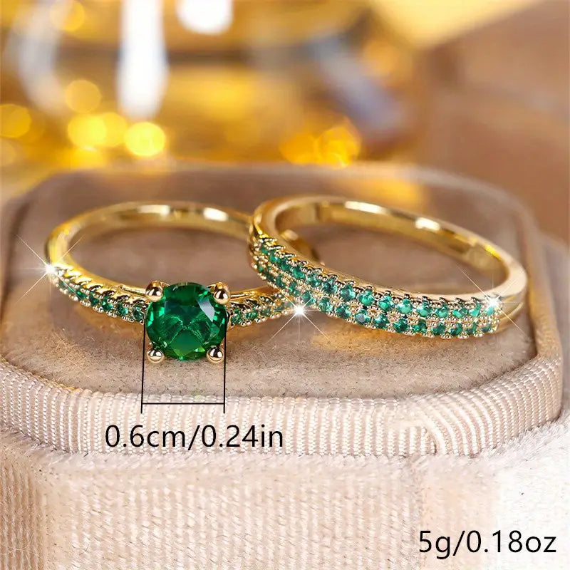 Conjunto de Anillos Dúo con Esmeralda en Oro