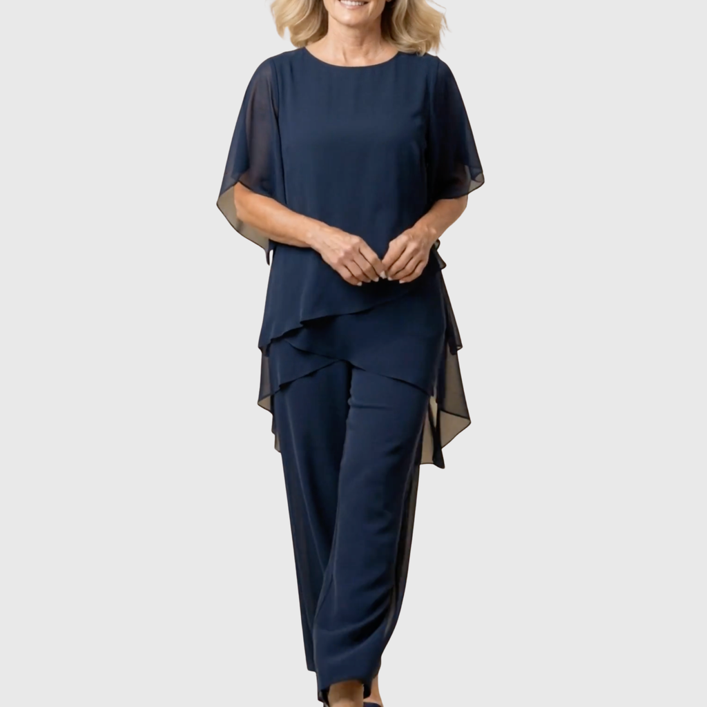 Linda | Completo con pantaloni palazzo drappeggiati