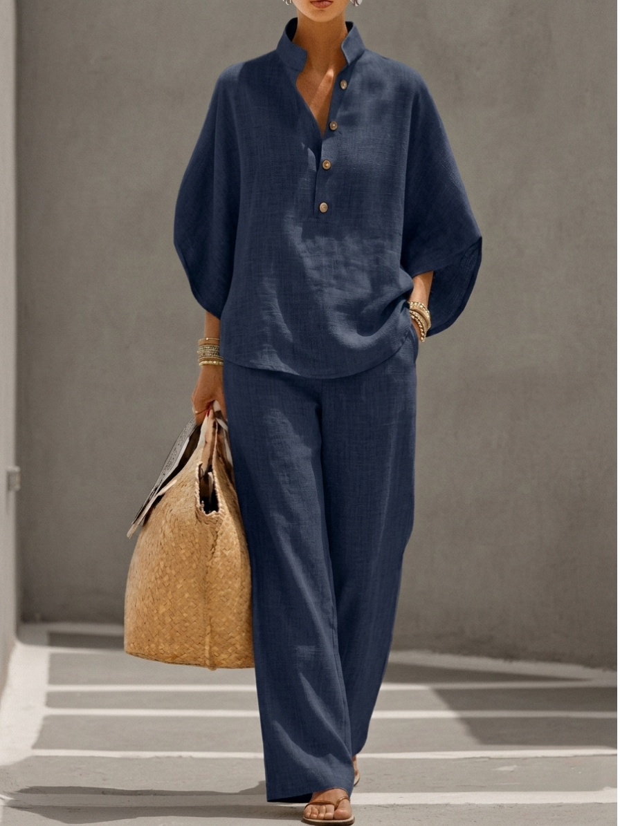 Maribel™ | Completo in lino con maniche a pipistrello e pantaloni larghi
