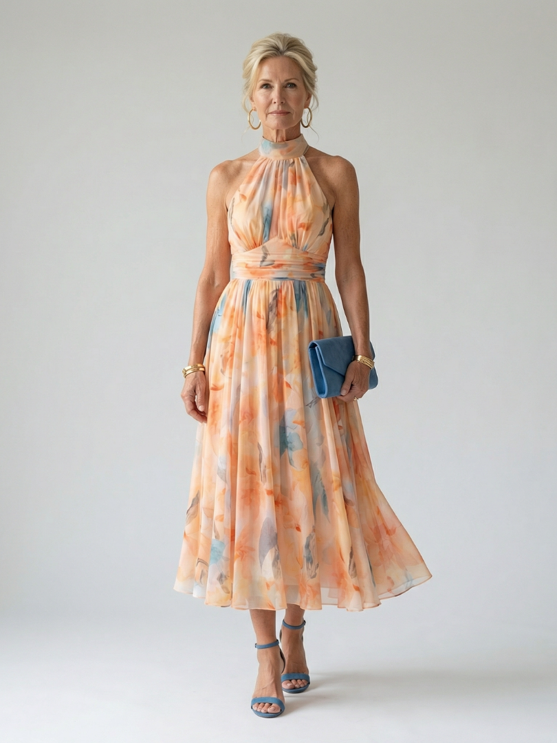 Elin | Abito midi con scollo all'americana