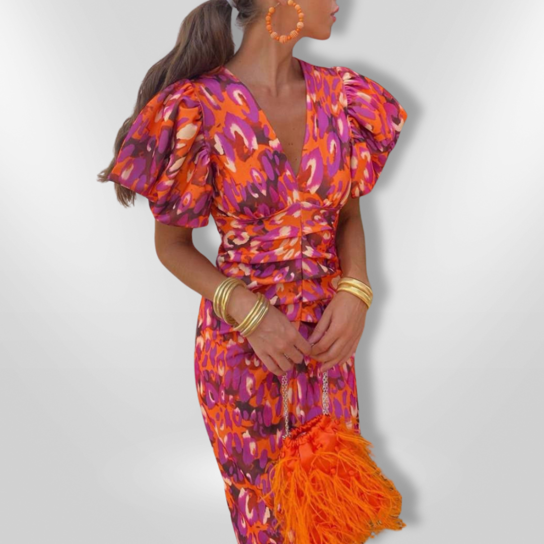 Oranit™ | Abito Colorato con Maniche Plissettate