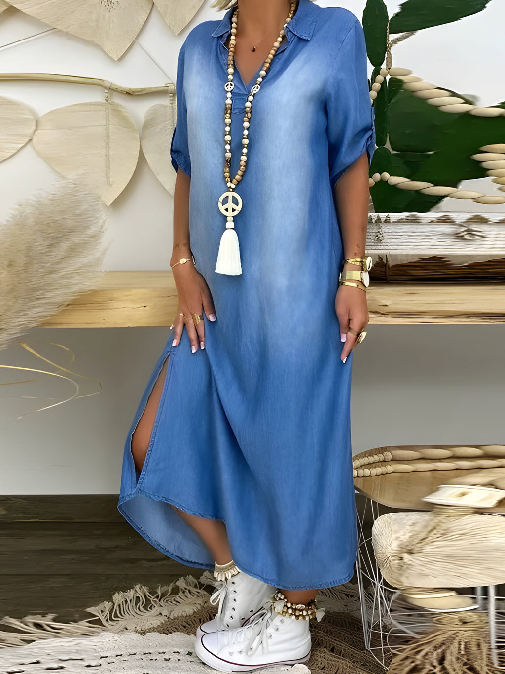 Devorah™ | Vestido Maxi de Denim Elegante