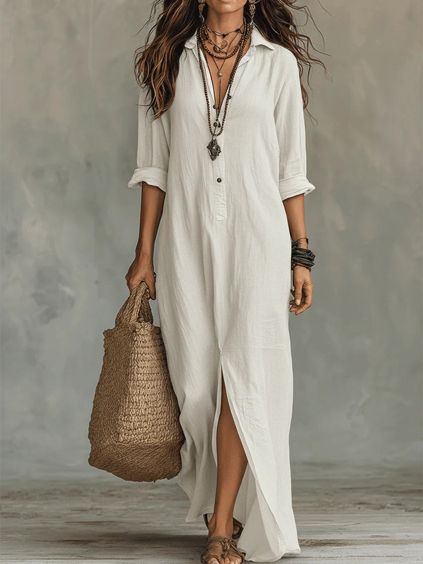 Soline | Robe Maxi Noire Ample avec Boutons
