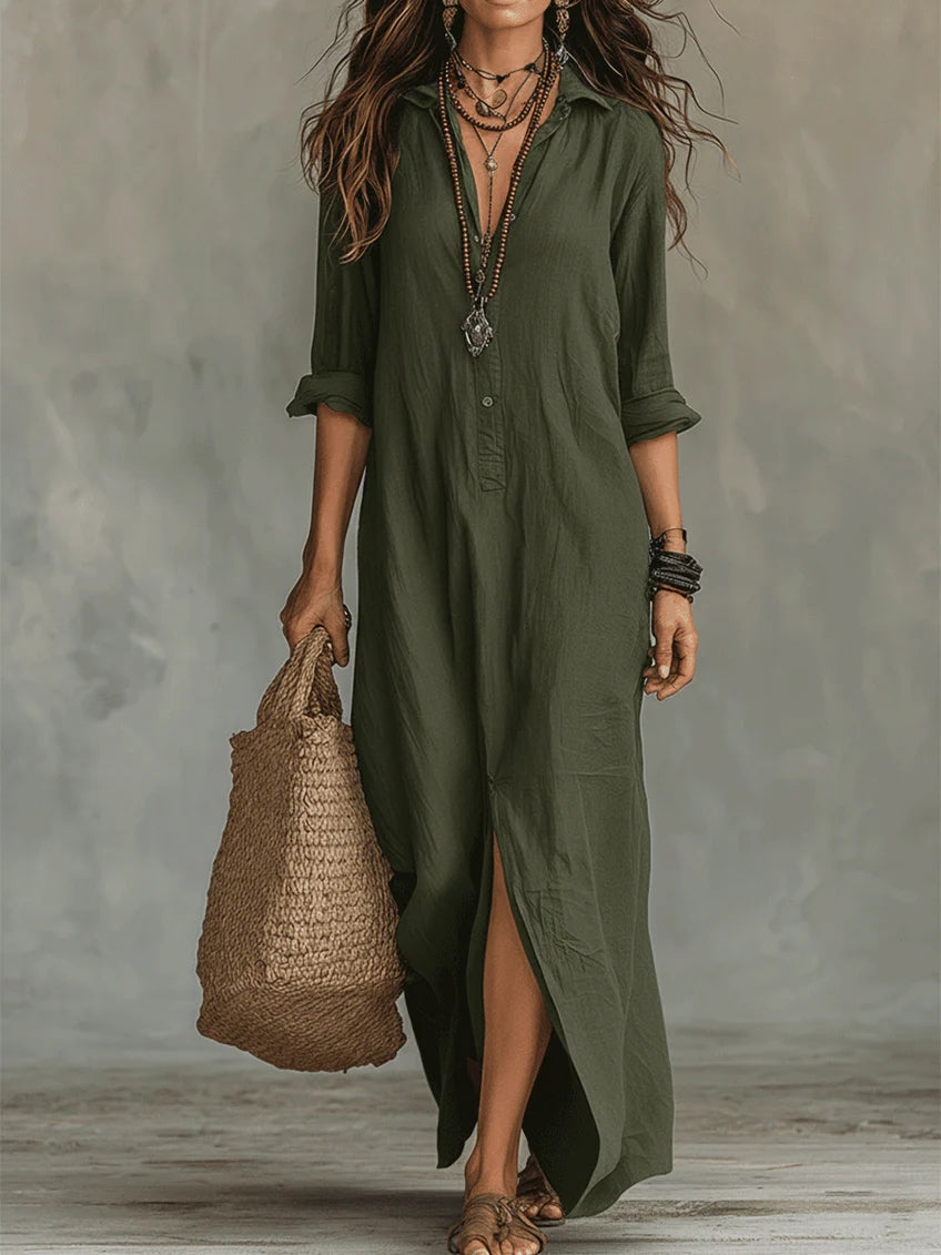 Soline | Vestido Largo Negro Amplio con Botones