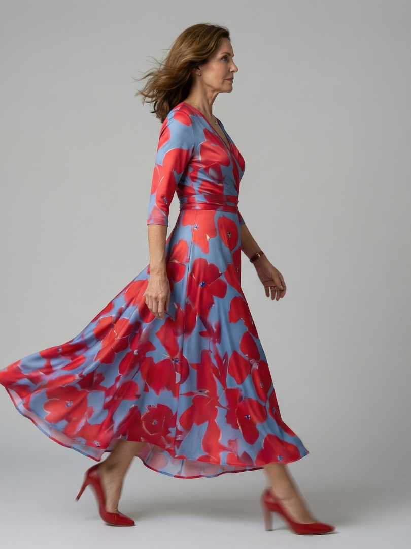 Celine | Abito midi con colletto avvolgente