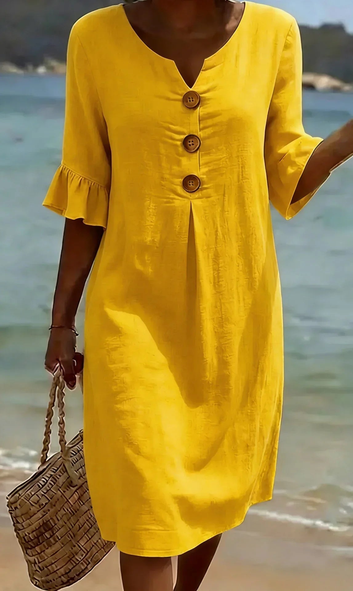 Vanesa™ | Vestido Texturizado con Mangas Abullonadas y Botones