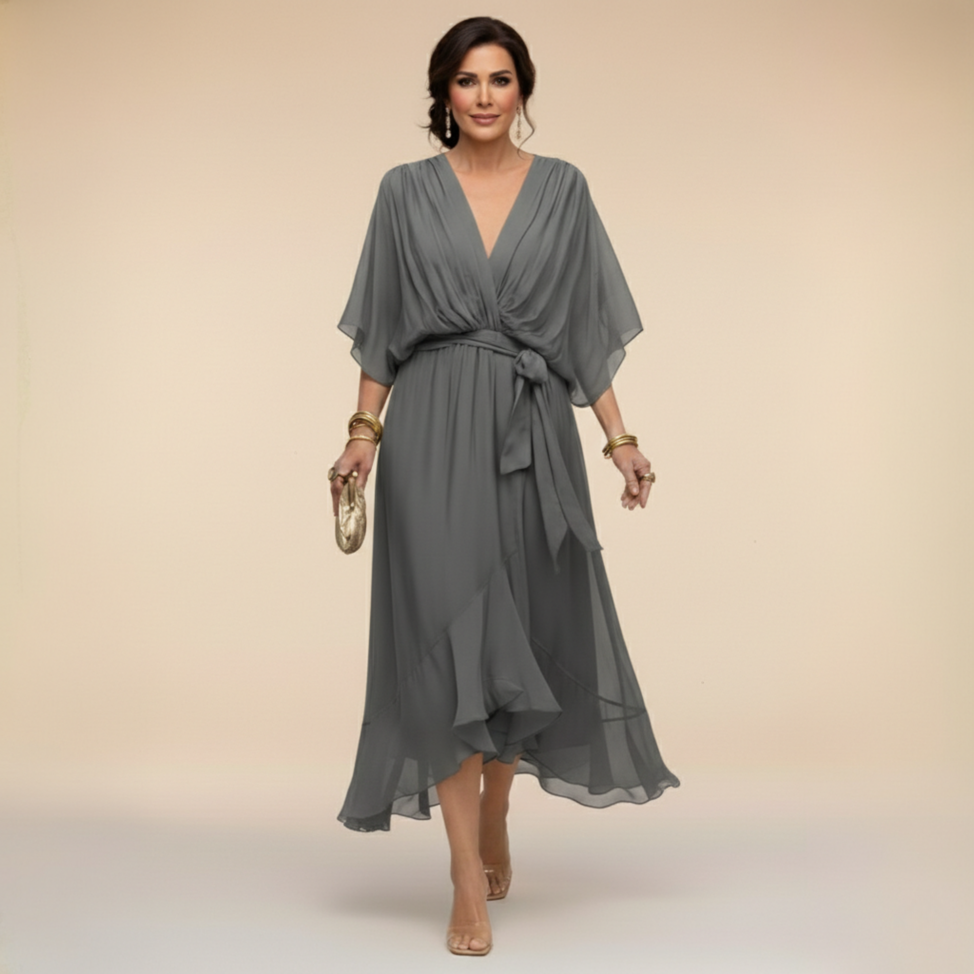 La Scintilla | Abito in chiffon con scollatura a V