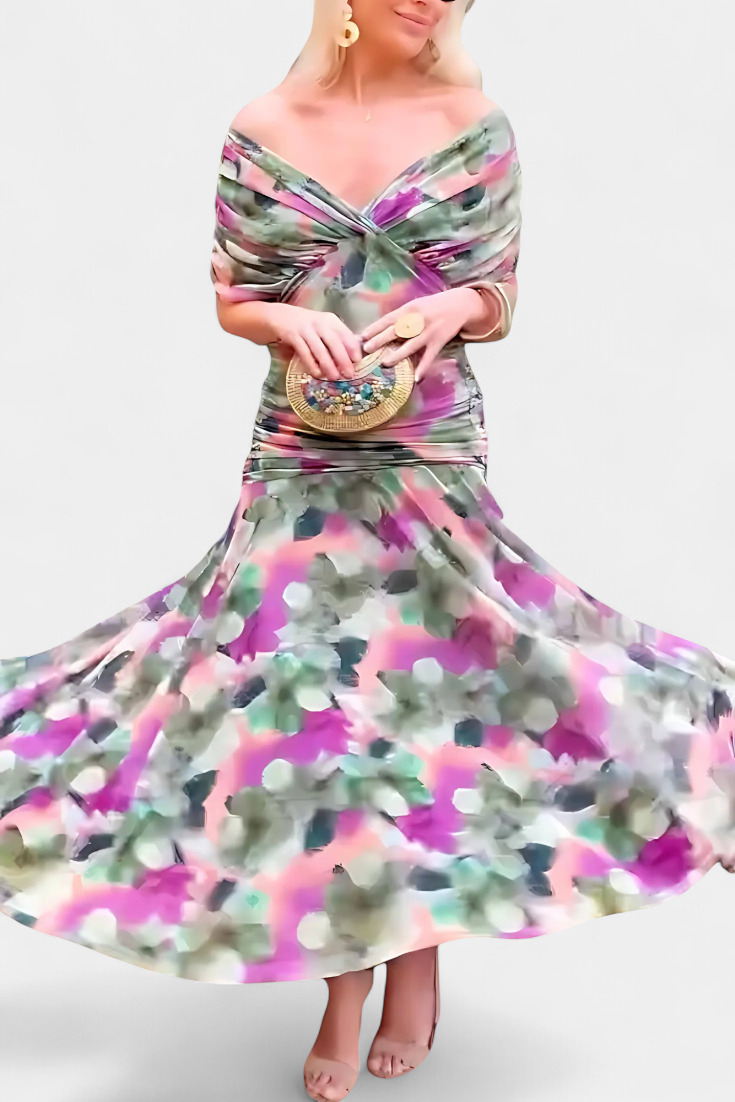 Florendra™ | Vestido Largo Floral con Cuello en V