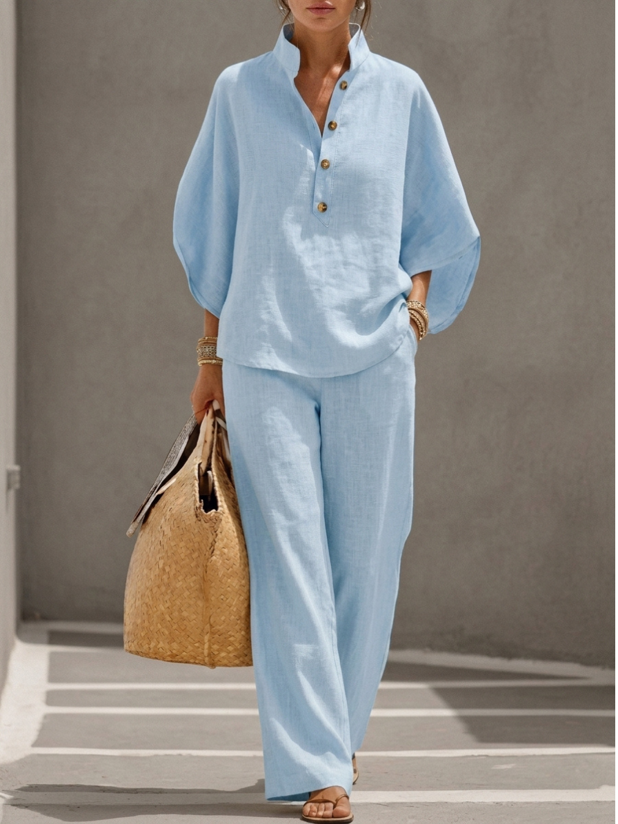 Maribel™ | Completo in lino con maniche a pipistrello e pantaloni larghi