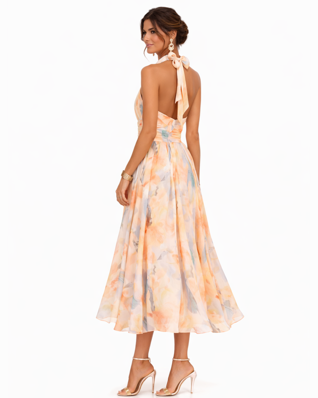 Aurora | Vestido de primavera, con cuello americano y estampado de acuarela