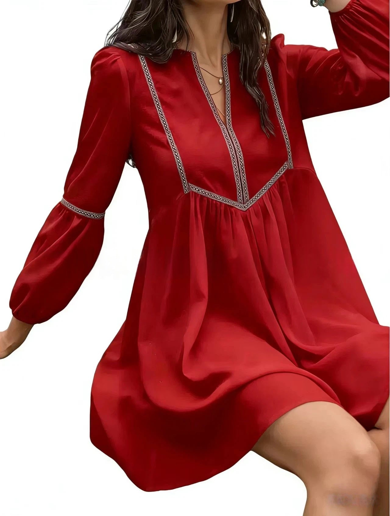 Abito V-Neck Casual a Maniche Lunghe per Donna