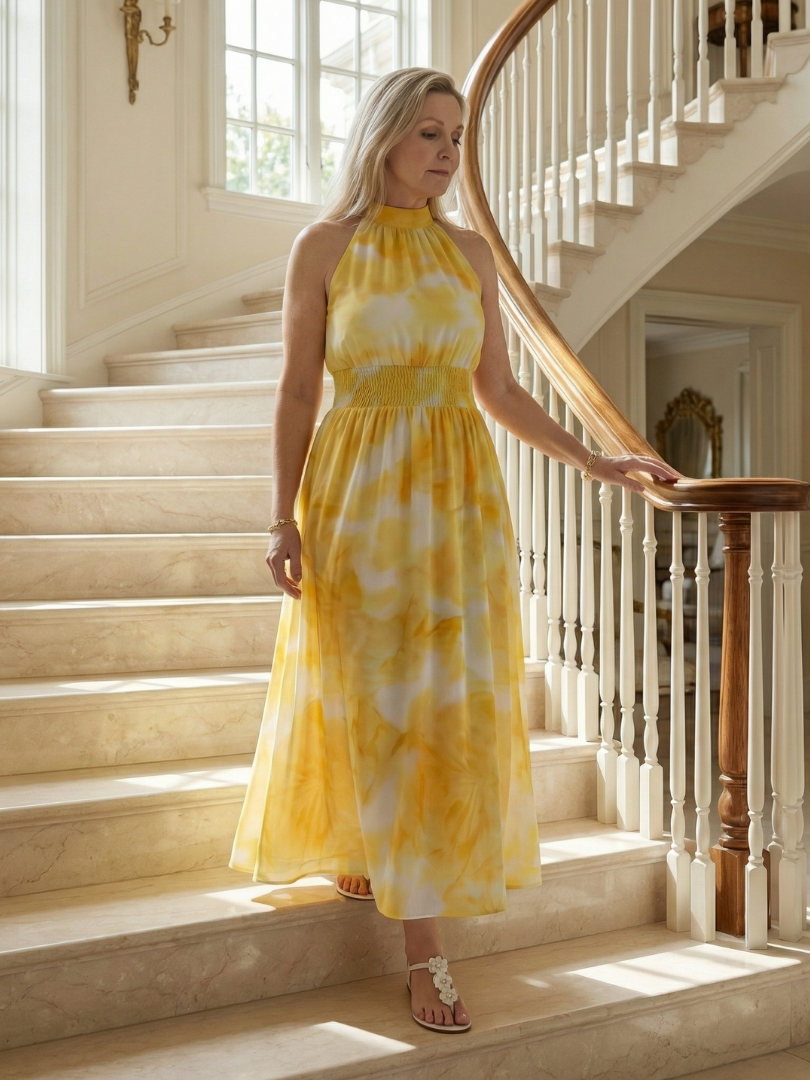 Sylin | Abito midi arricciato con scollo a halter