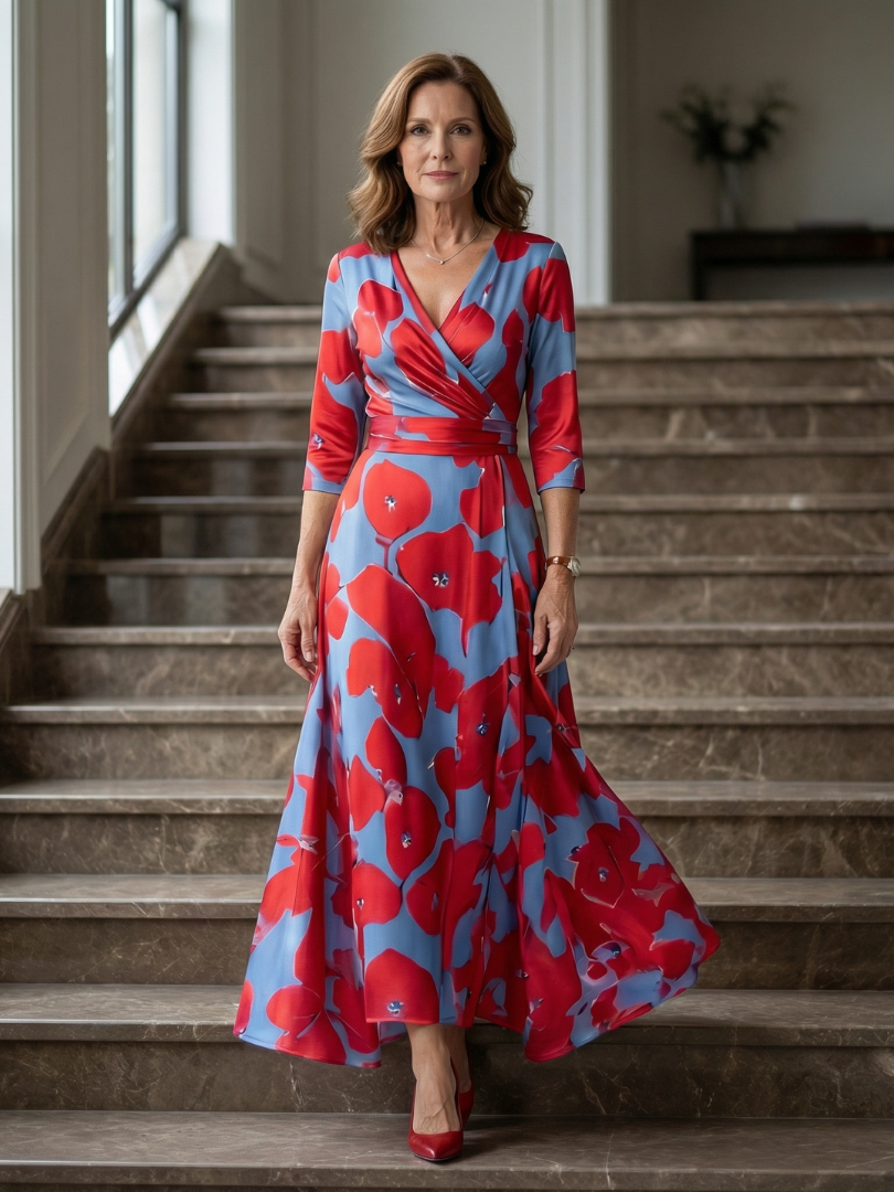 Celine | Abito midi con colletto avvolgente