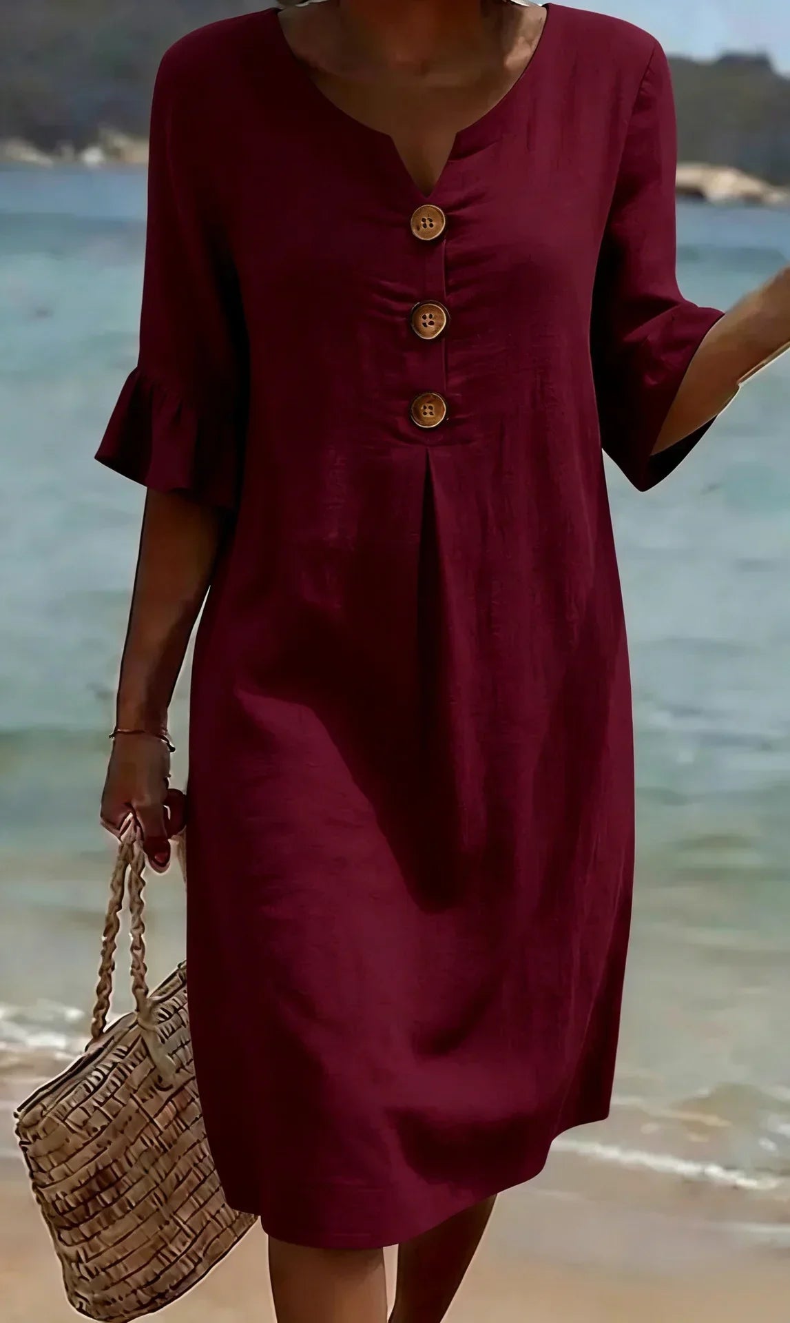 Vanesa™ | Vestido Texturizado con Mangas Abullonadas y Botones