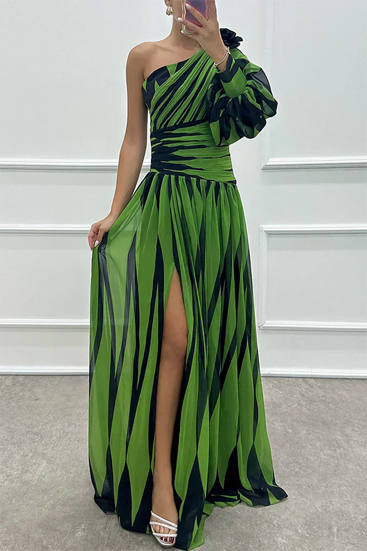 Hazel™ | Abito Maxi Elegante a Righe con Spalla Scoperta