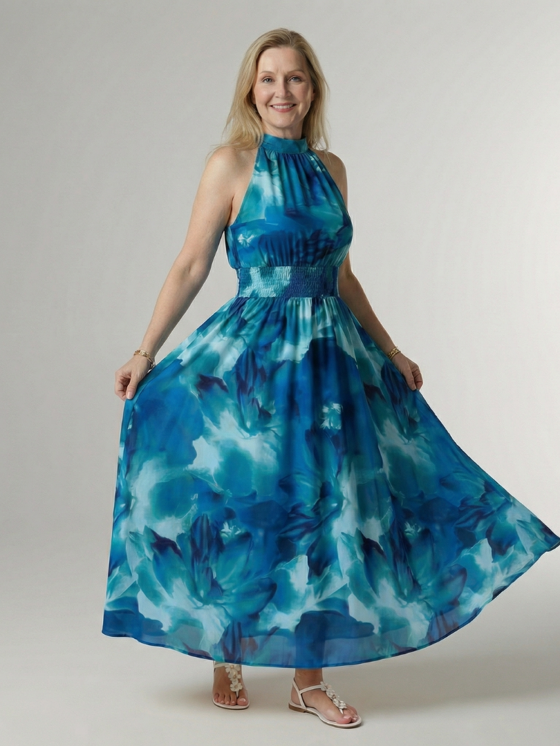Sylin | Abito midi arricciato con scollo a halter