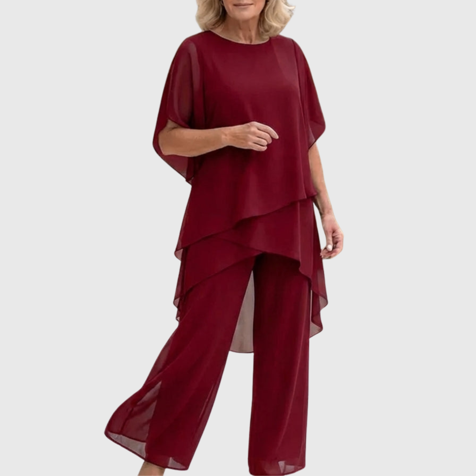 Linda | Completo con pantaloni palazzo drappeggiati