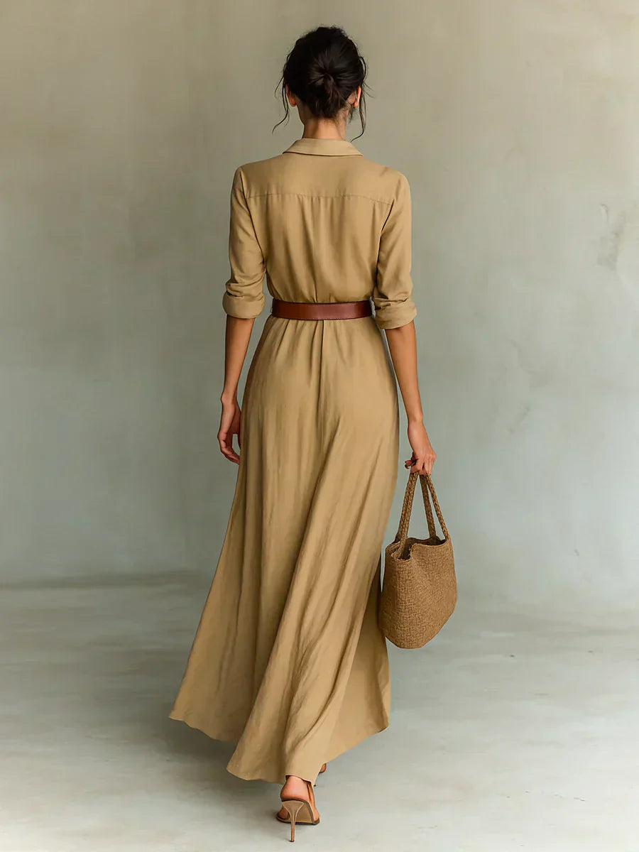Camille™ | Abito maxi con colletto e cintura in vita