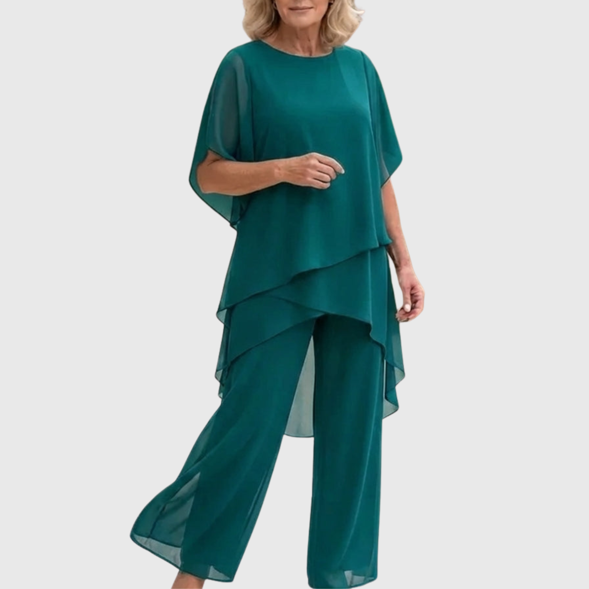 Linda | Completo con pantaloni palazzo drappeggiati