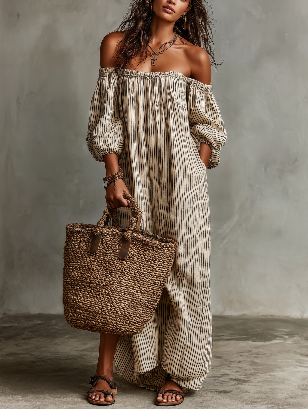 Elena | Abito lungo fluente con design off-the-shoulder