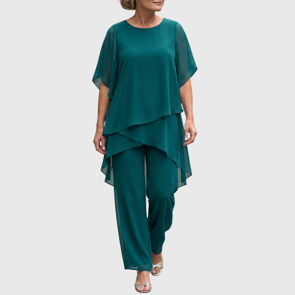 Linda | Completo con pantaloni palazzo drappeggiati