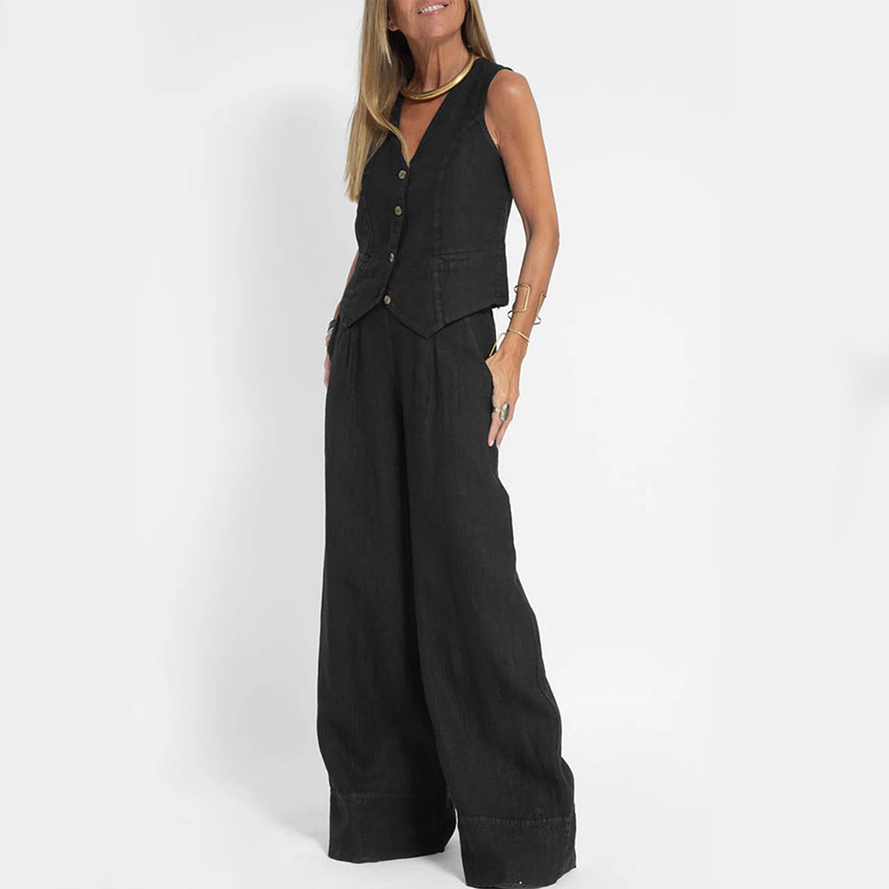 Top estivo senza maniche e pantaloni dritti larghi