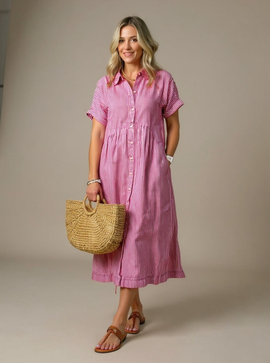 Orelia | Vestido Elegante de Rayas Claras