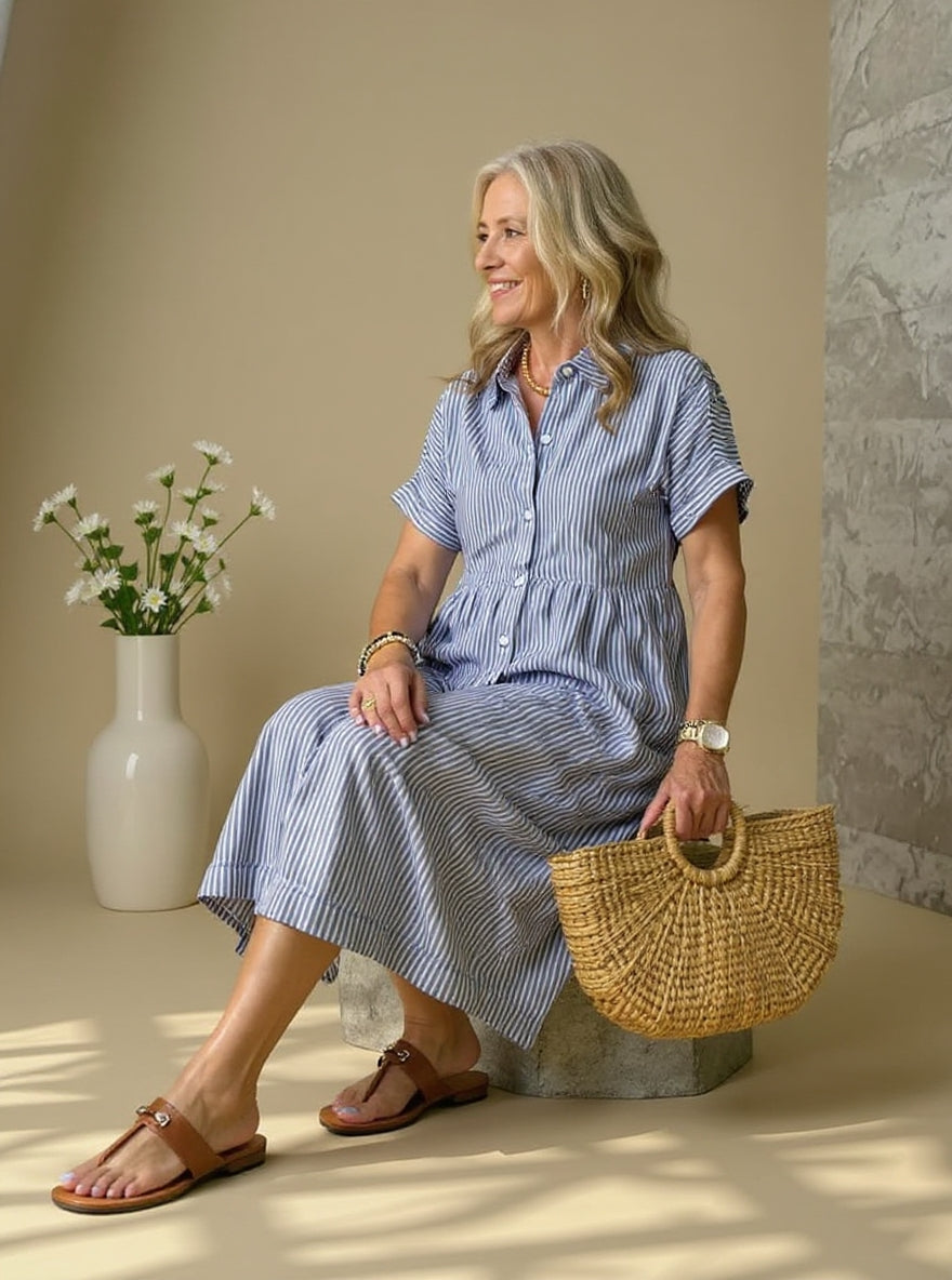 Orelia | Vestido Elegante de Rayas Claras