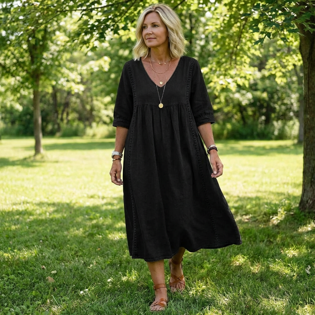 Abito in Denim con Pizzo per Donne – Vestito Casual in Denim Vintage a Vestibilità Larga