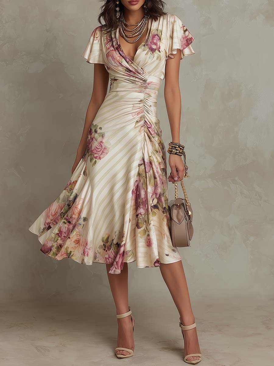 La Scintilla | Abito Elegante Drappeggiato Floreale Camille