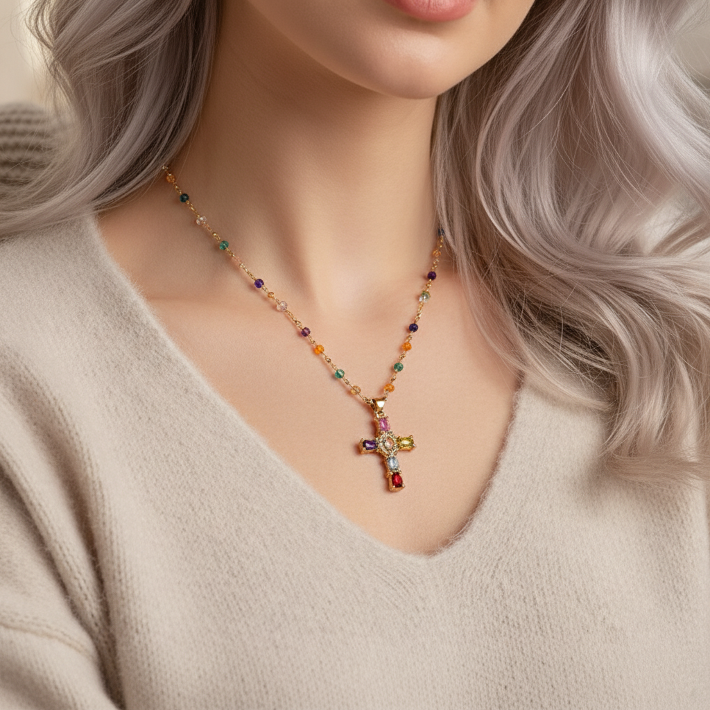 Collana a Croce con Gemma Radiante