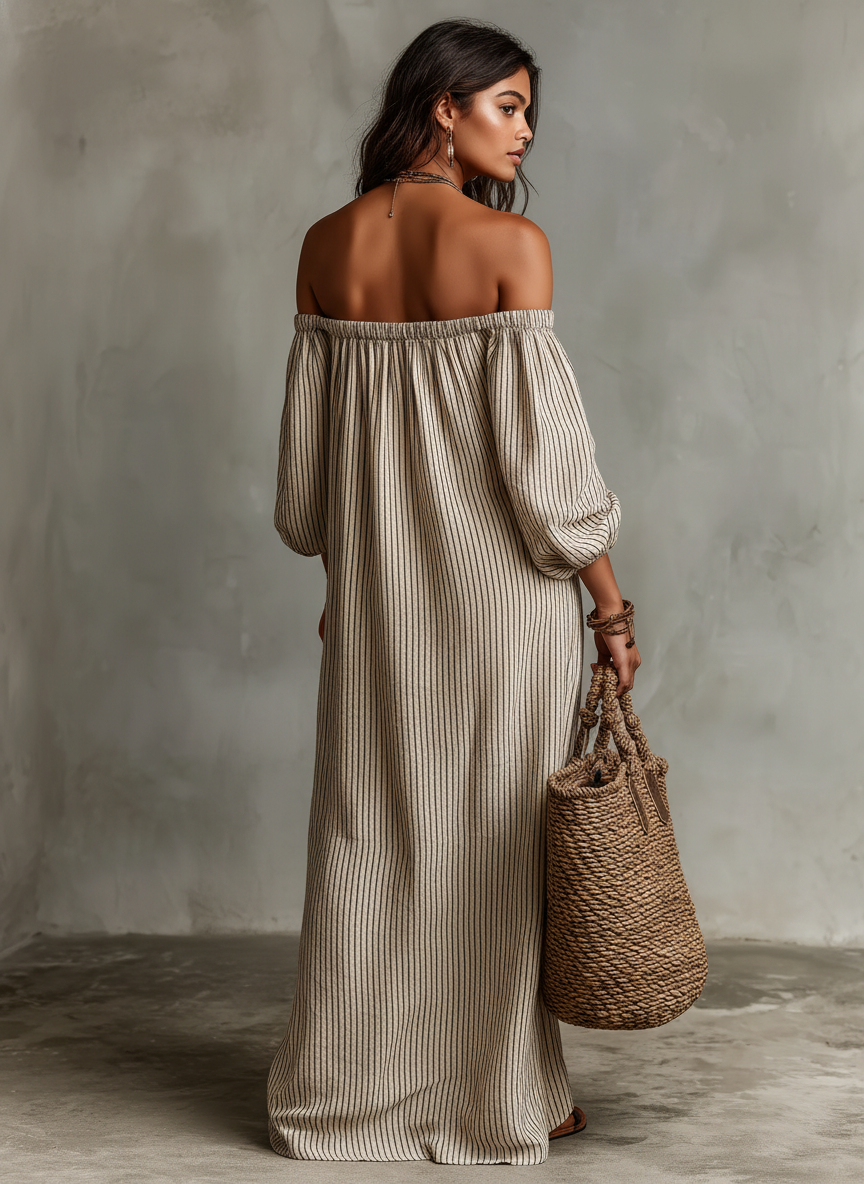 Elena | Abito lungo fluente con design off-the-shoulder
