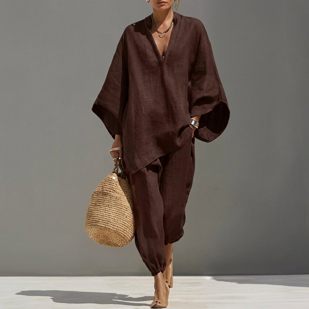 Marina | Completo Casual a Due Pezzi con Collo a V per Donna