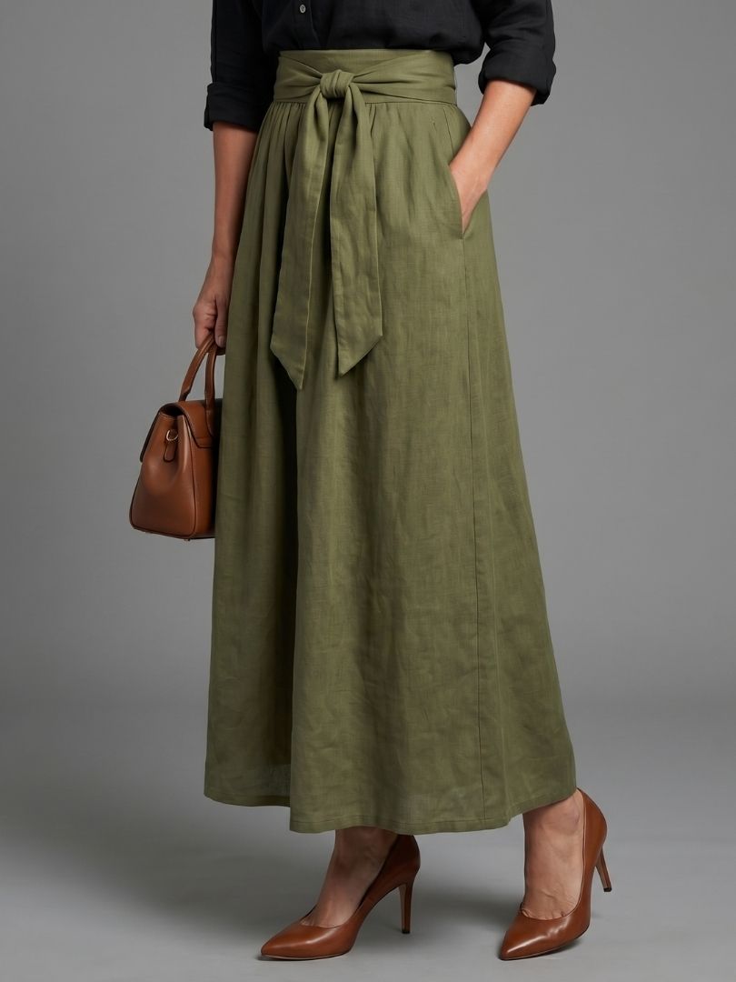 Vera | Completo Due Pezzi Blusa Nera Gonna Midi Verde Oliva