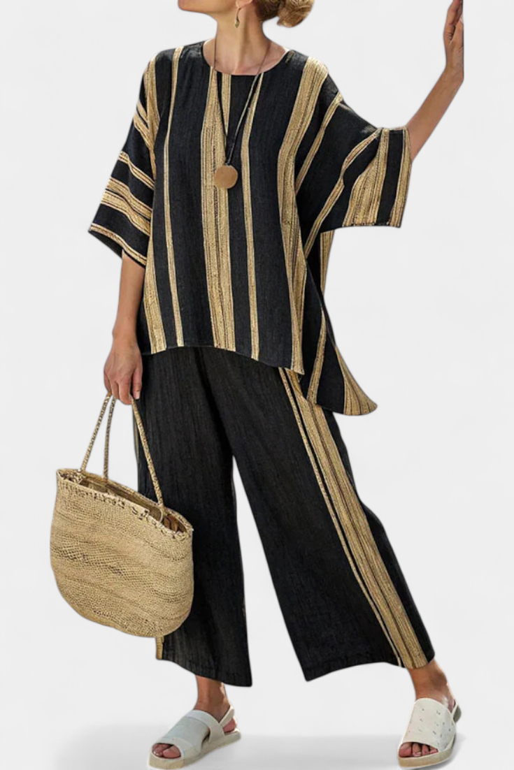 Calden | Top a righe oversize e pantaloni in lino rilassati