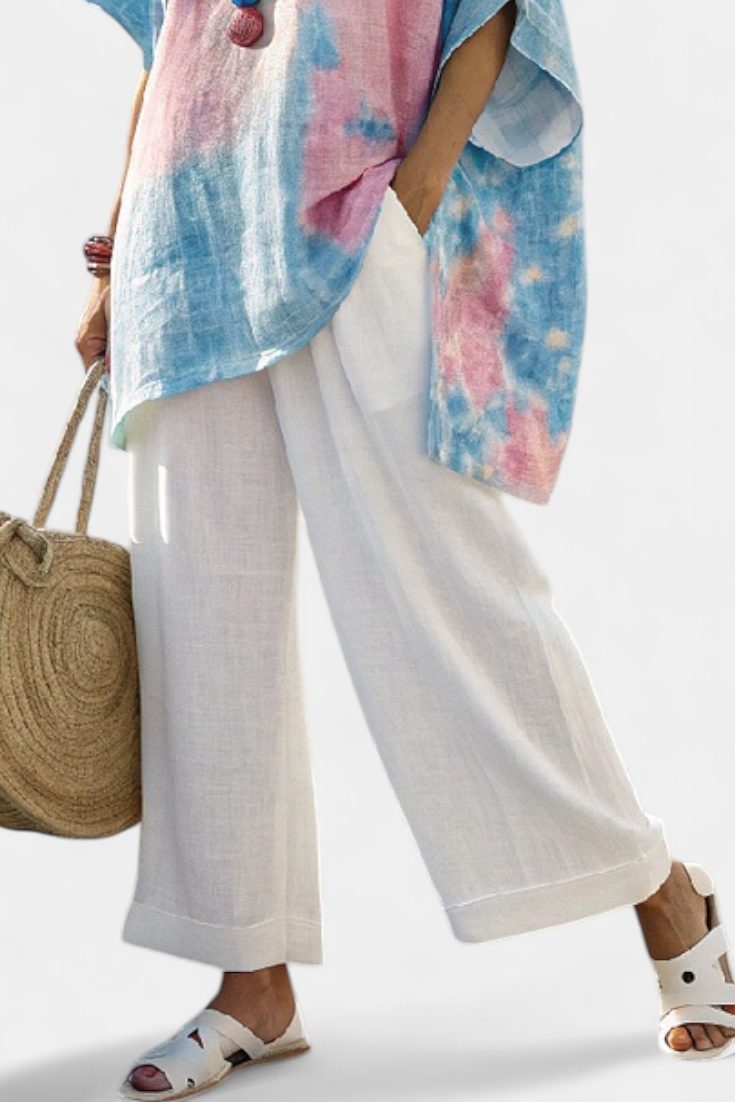 Vantrel | Top in Lino Confortevole e Relaxed & Pantaloni a Righe in Bamboo