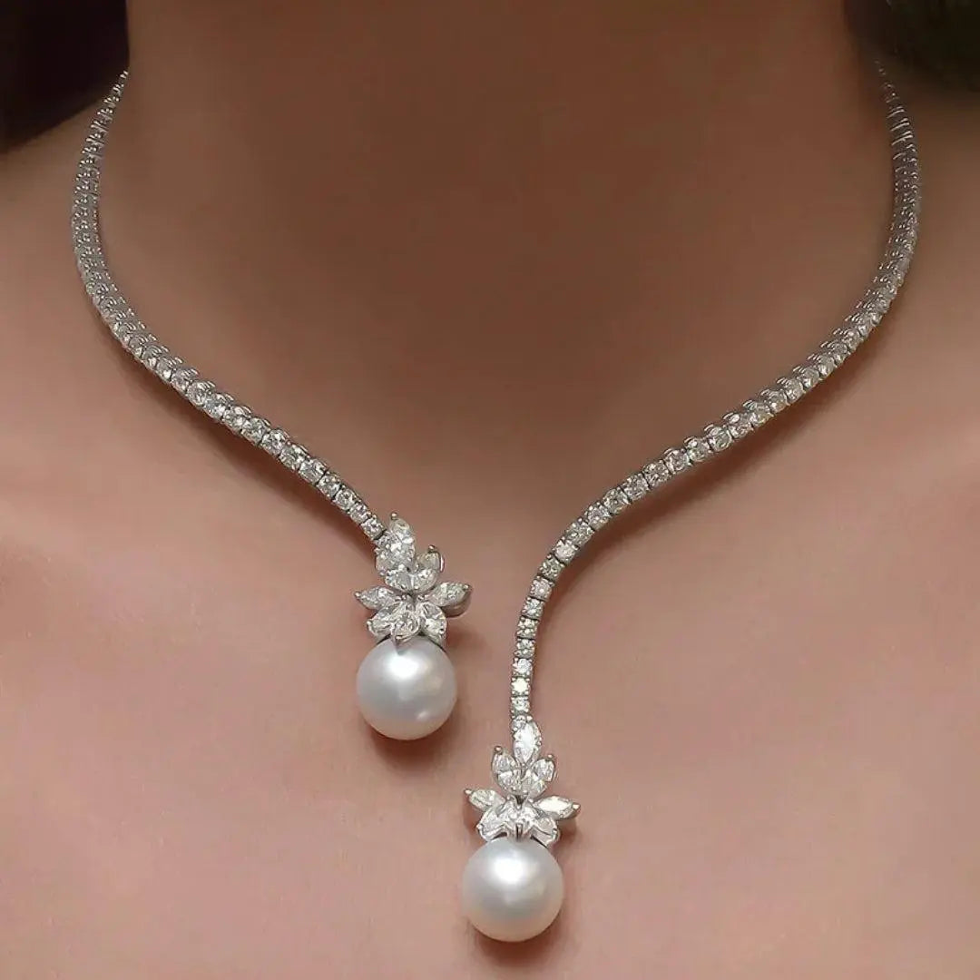 Collar elegante brillante con perlas de plata esterlina