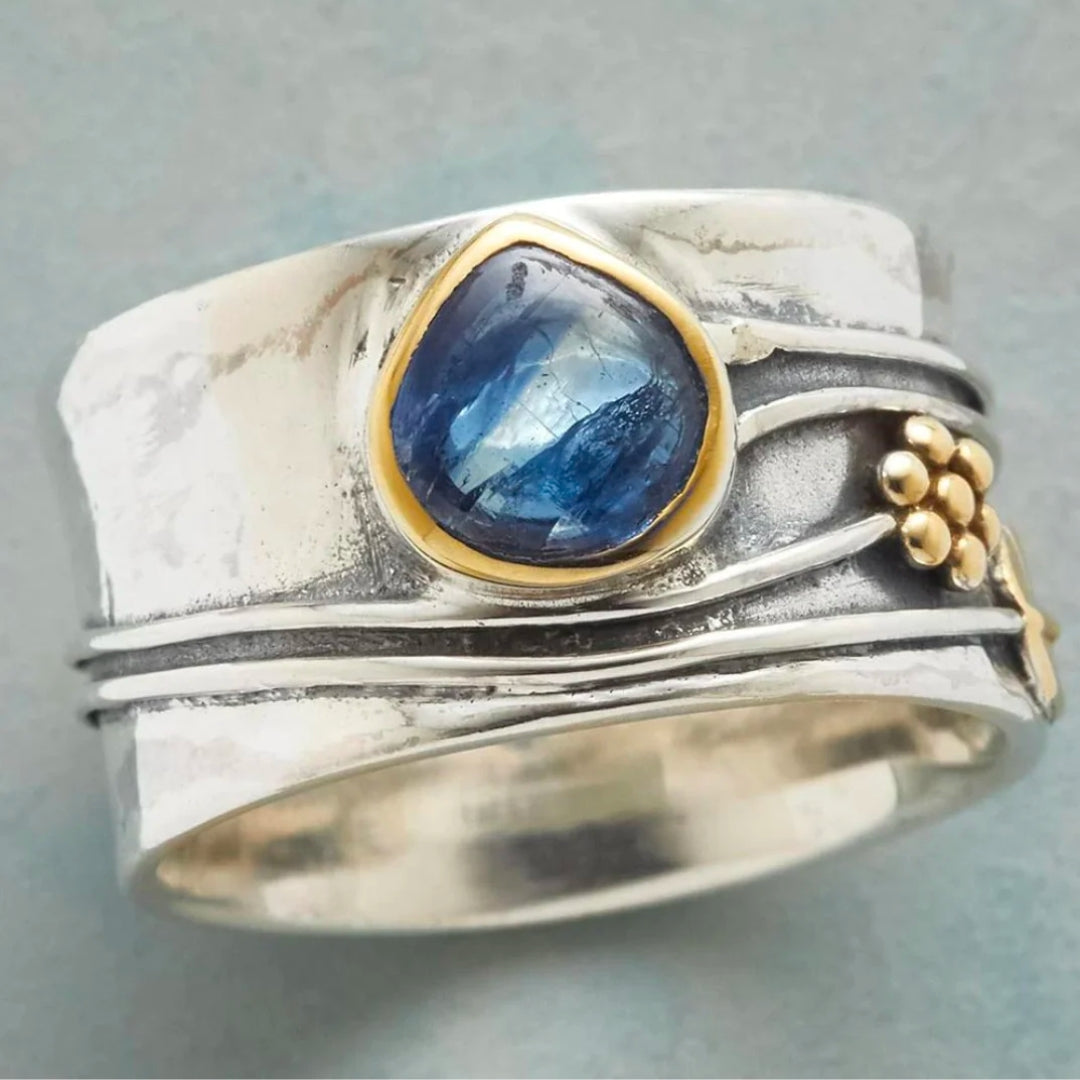Anillo Vintage Zafiro Azul Baño de Plata