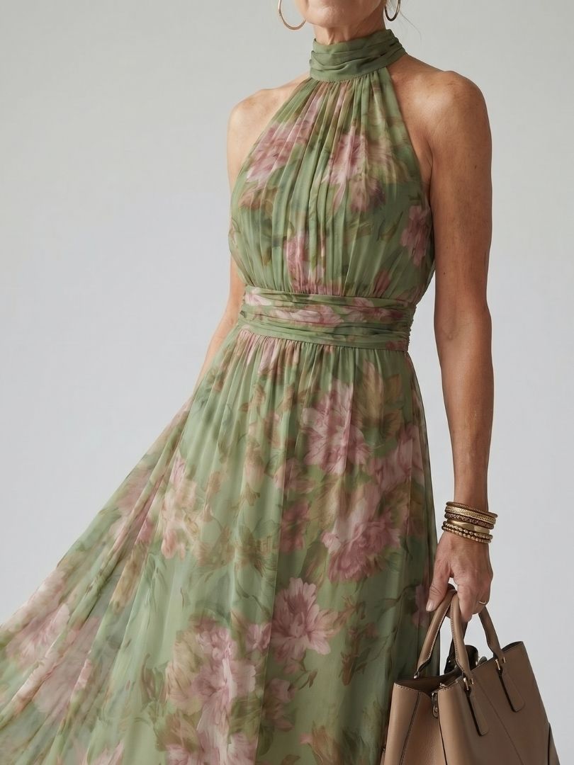 Mirelle | Abito Midi con Scollo a Halter Arricciato