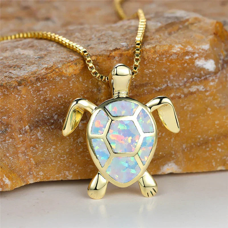Colgante Tortuga en Ópalo de Fuego Verde Vintage en Oro