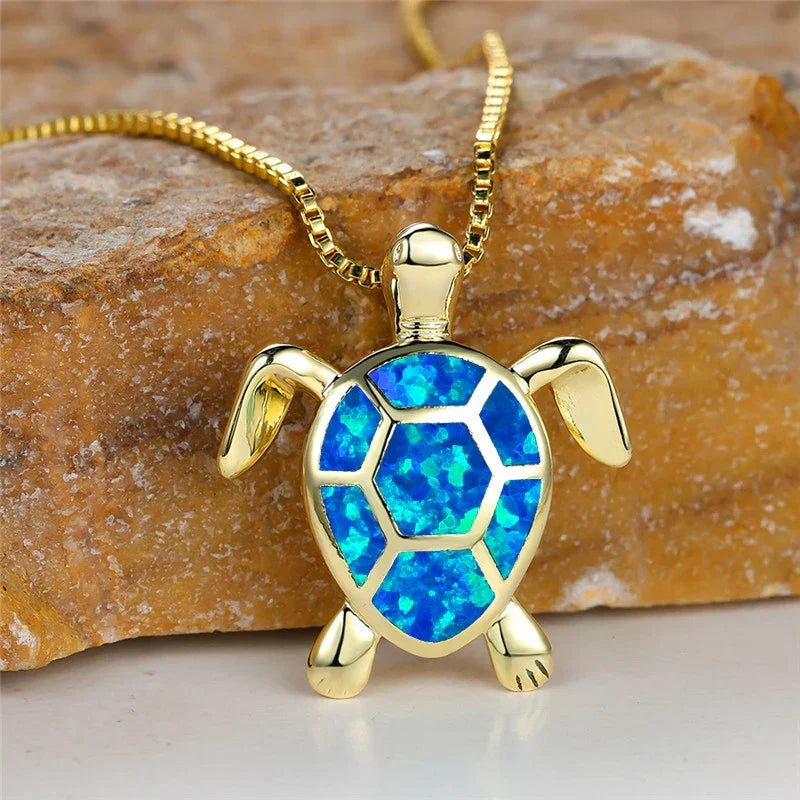 Collar Colgante Tortuga en Ópalo de Fuego Verde Vintage
