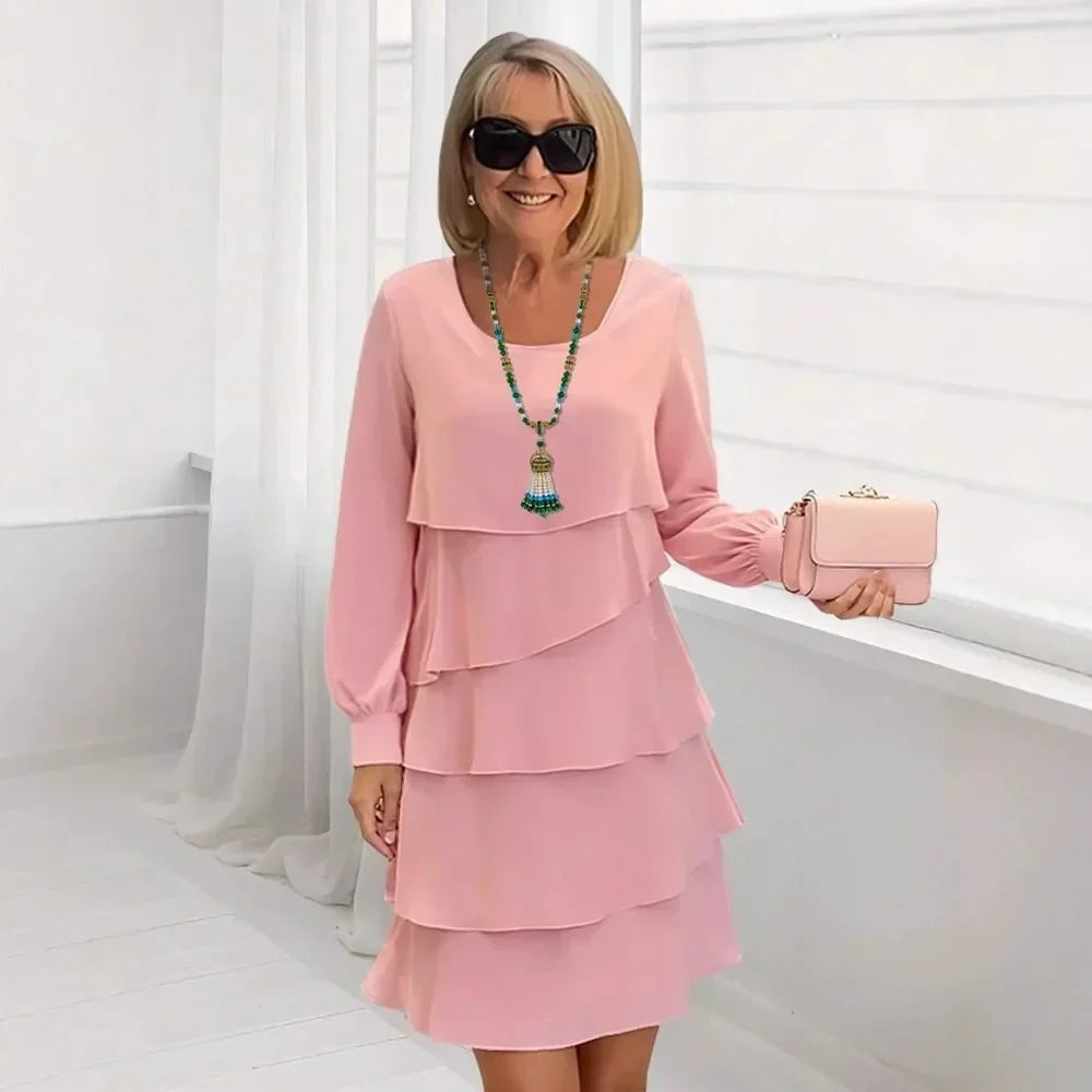 Margaret | Abito Elegante con Volant a Maniche Lunghe