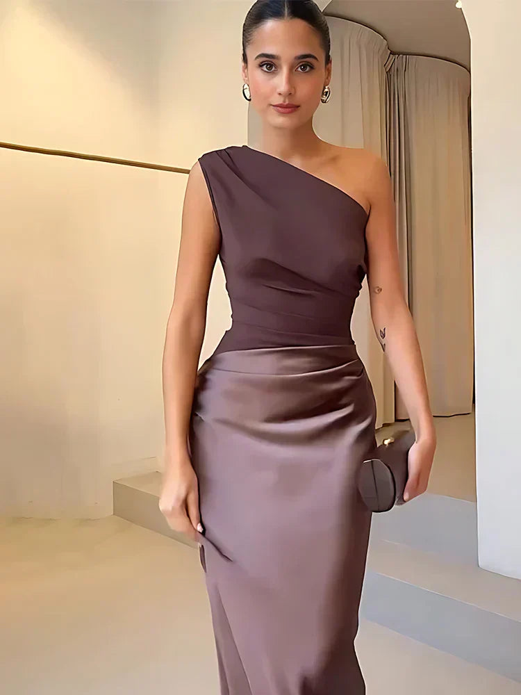 Luna™ | Abito Maxi in Satin con Spacco