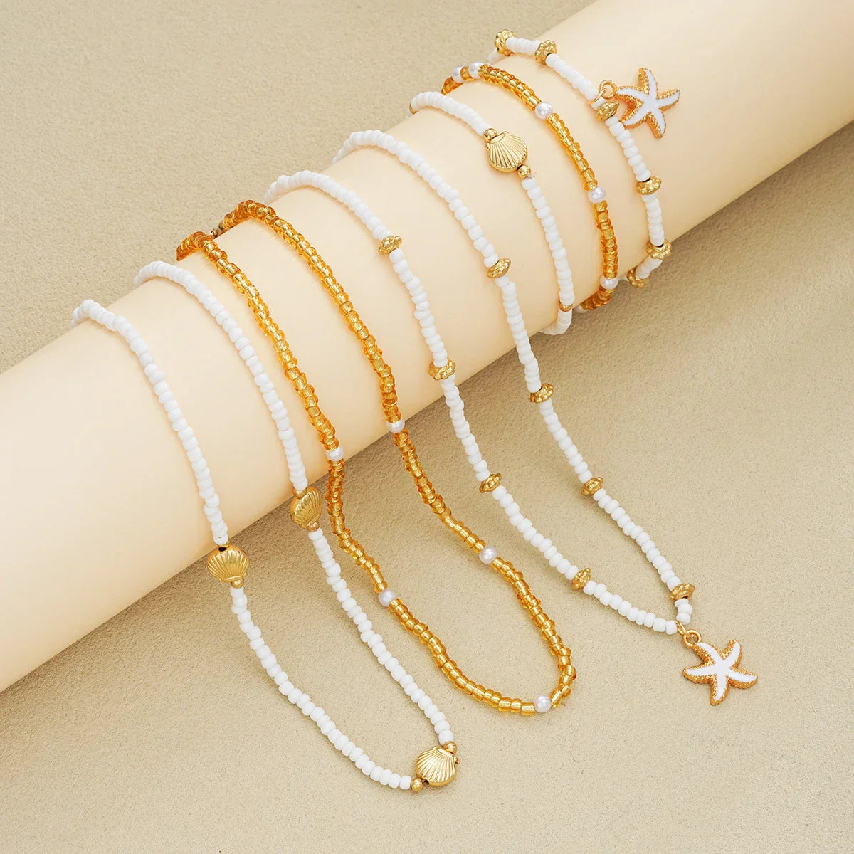 Conjunto de joyas de estrella de mar y cuentas - 6 piezas